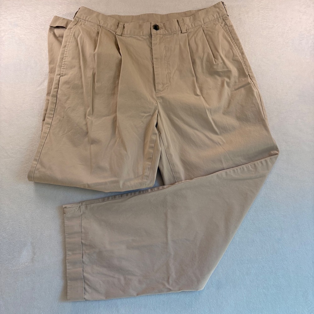 Brooks Brothers 346 Mens Khaki Pleated Chino Pants 35x30 Tan Cotton Trousers